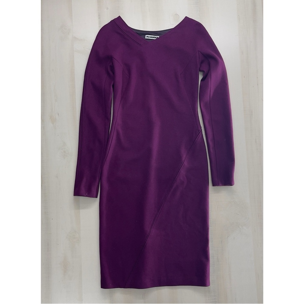JIL SANDER wool purple sheath dress 38 work career event